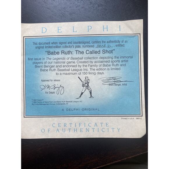 DELPHI BABE RUTH THE CALLED SHOT LARGE 8" PLATE BRADFORD EXCHANGE - Picture 3 of 7